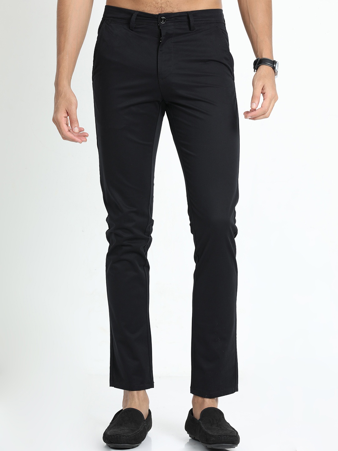 

FLY 69 Men Comfort Skinny Fit Cotton Chinos Trousers, Black