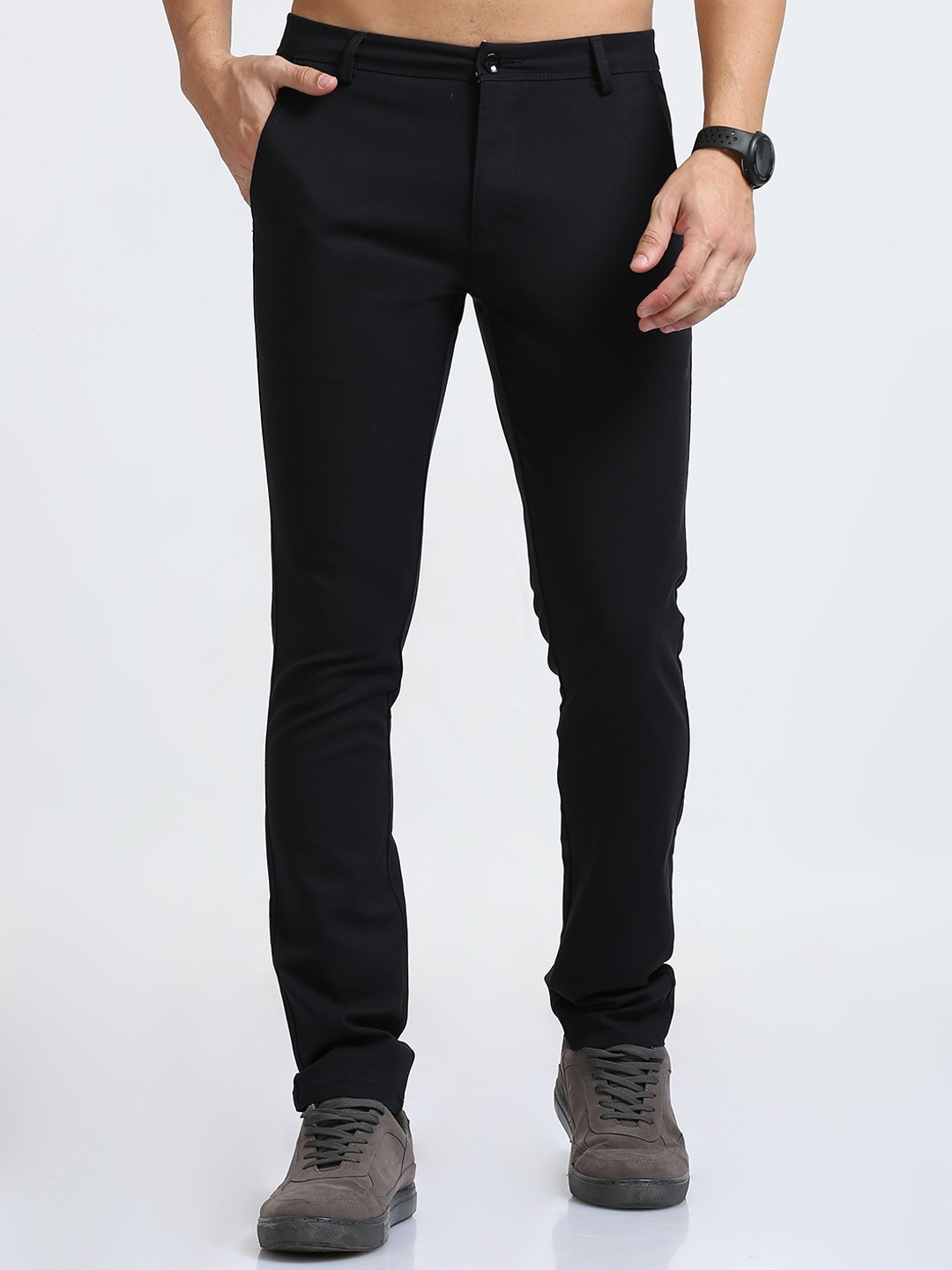 

FLY 69 Men Comfort Skinny Fit Cotton Mid Rise Trousers, Black