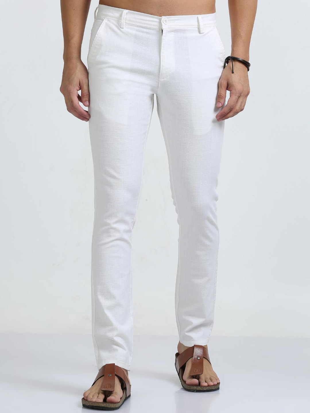 

FLY 69 Men Comfort Linen Skinny Fit Trousers, White