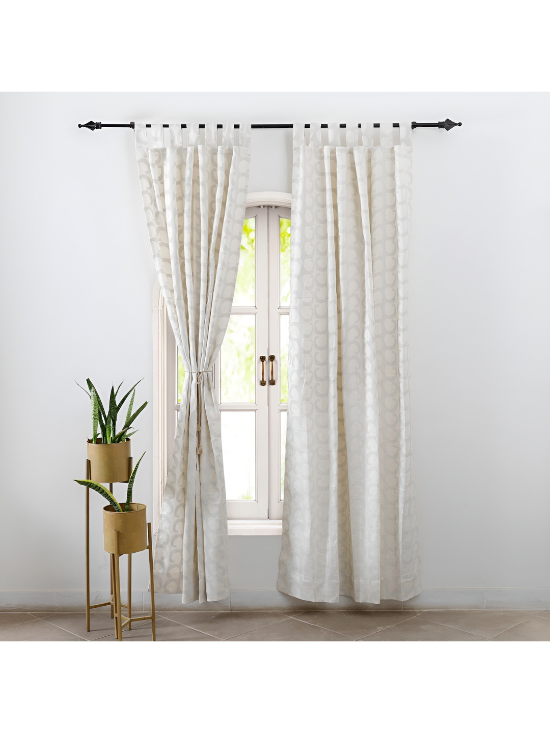 

Aura Off White & White Set of 2 Black Out Door Curtain