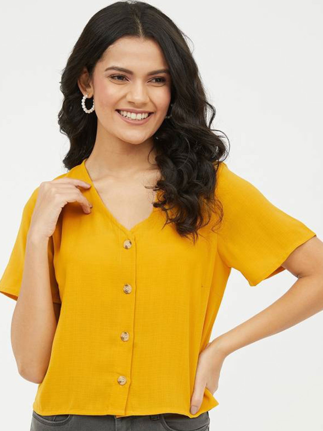 

Fab Star V-Neck Short Sleeves Regular Top, Yellow