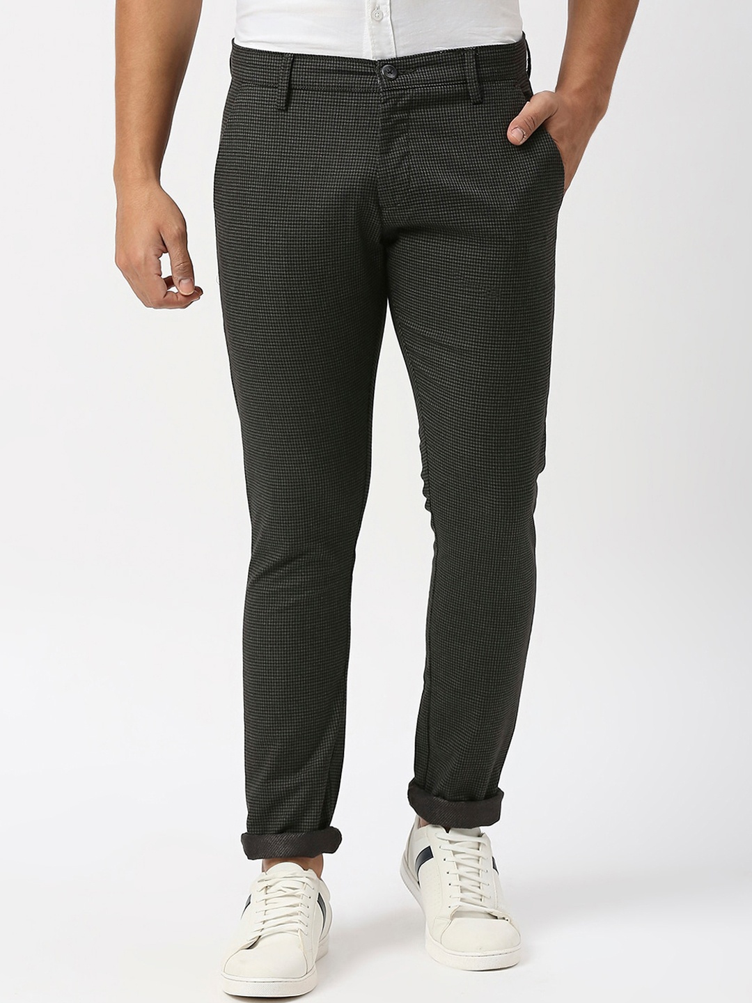 

Berkshire Men Checked Smart Slim Fit Easy Wash Formal Trousers, Black