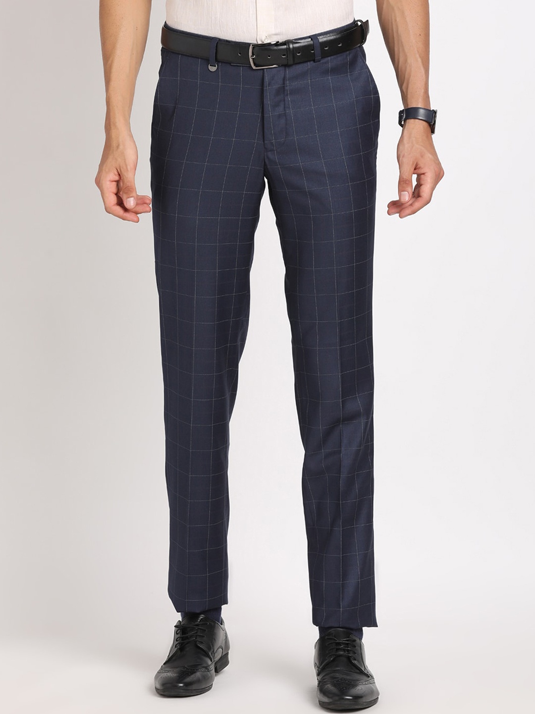 

Turtle Checked Tailored Tapered Fit Formal Trouser, Navy blue