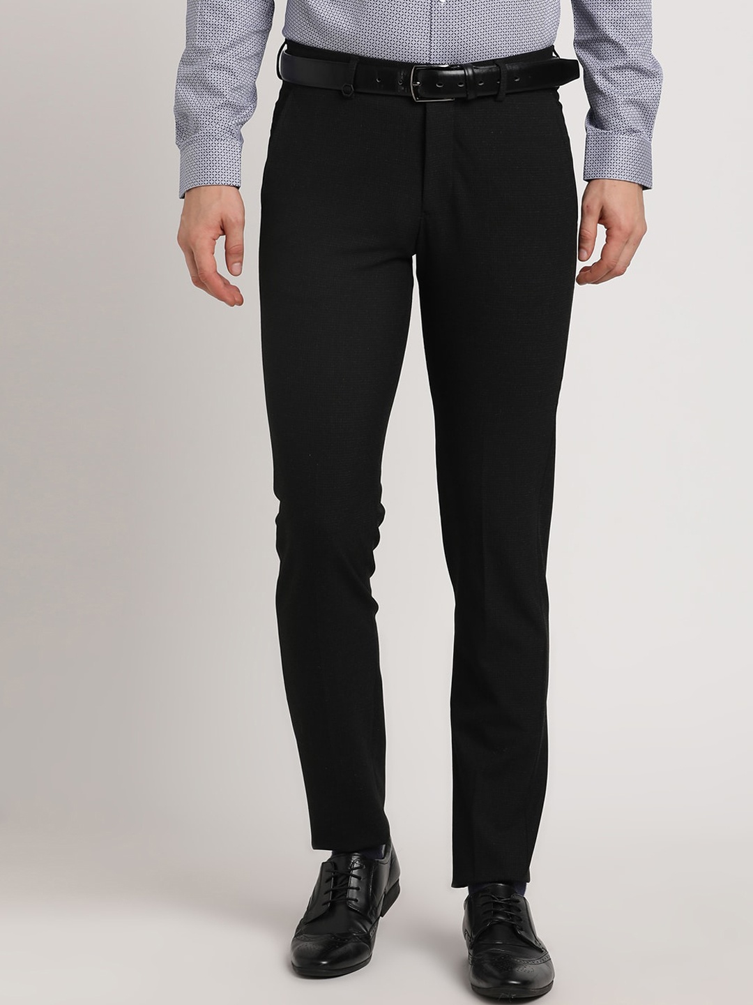 

Turtle Men Tailored Tapered Fit Mid-Rise Formal Trousers, Black