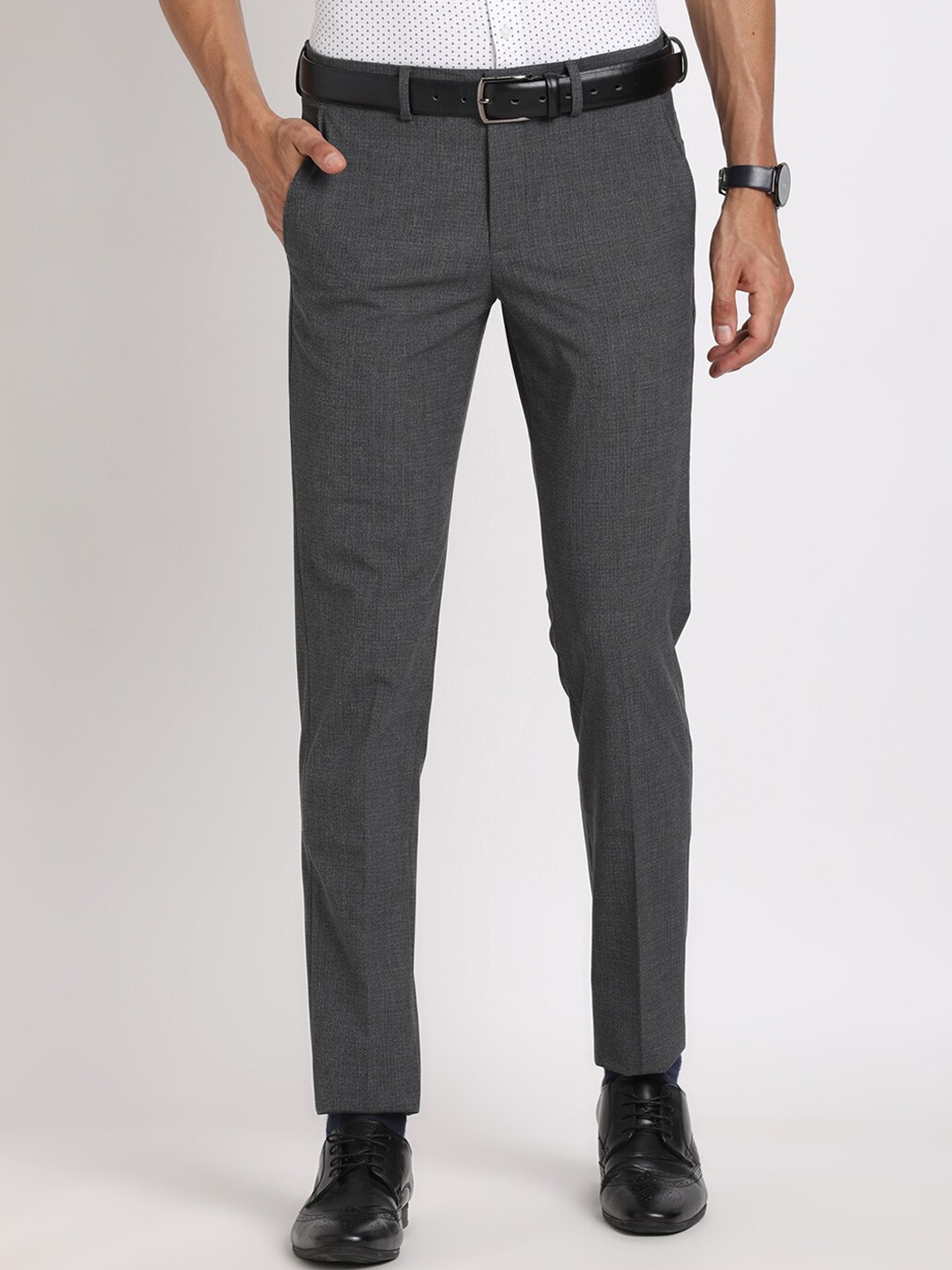 

Turtle Men Classic Tapered Fit Mid-Rise Formal Trousers, Grey