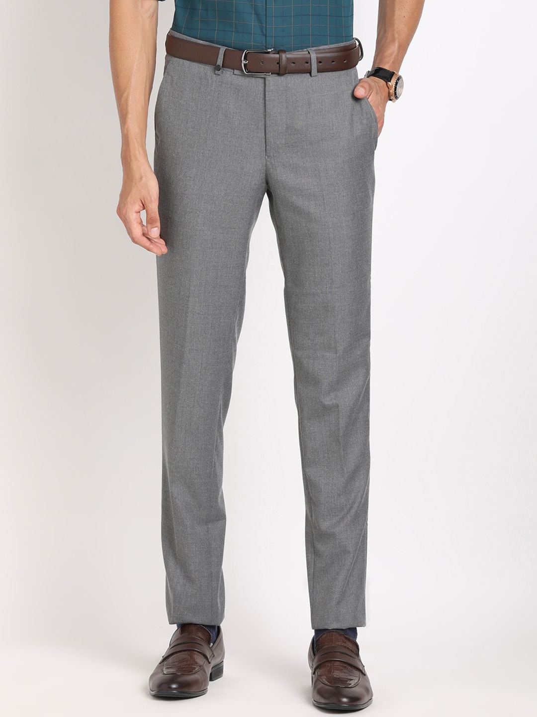 

Turtle Men Mid-Rise Slim Fit Formal Trouser, Grey