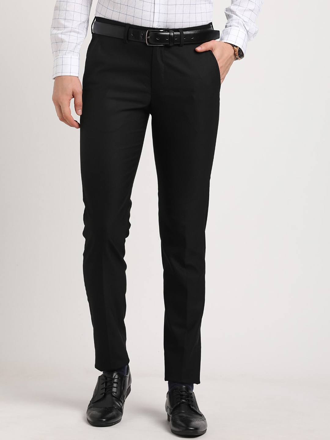 

Turtle Men Classic Mid-Rise Slim Fit Formal Trouser, Black