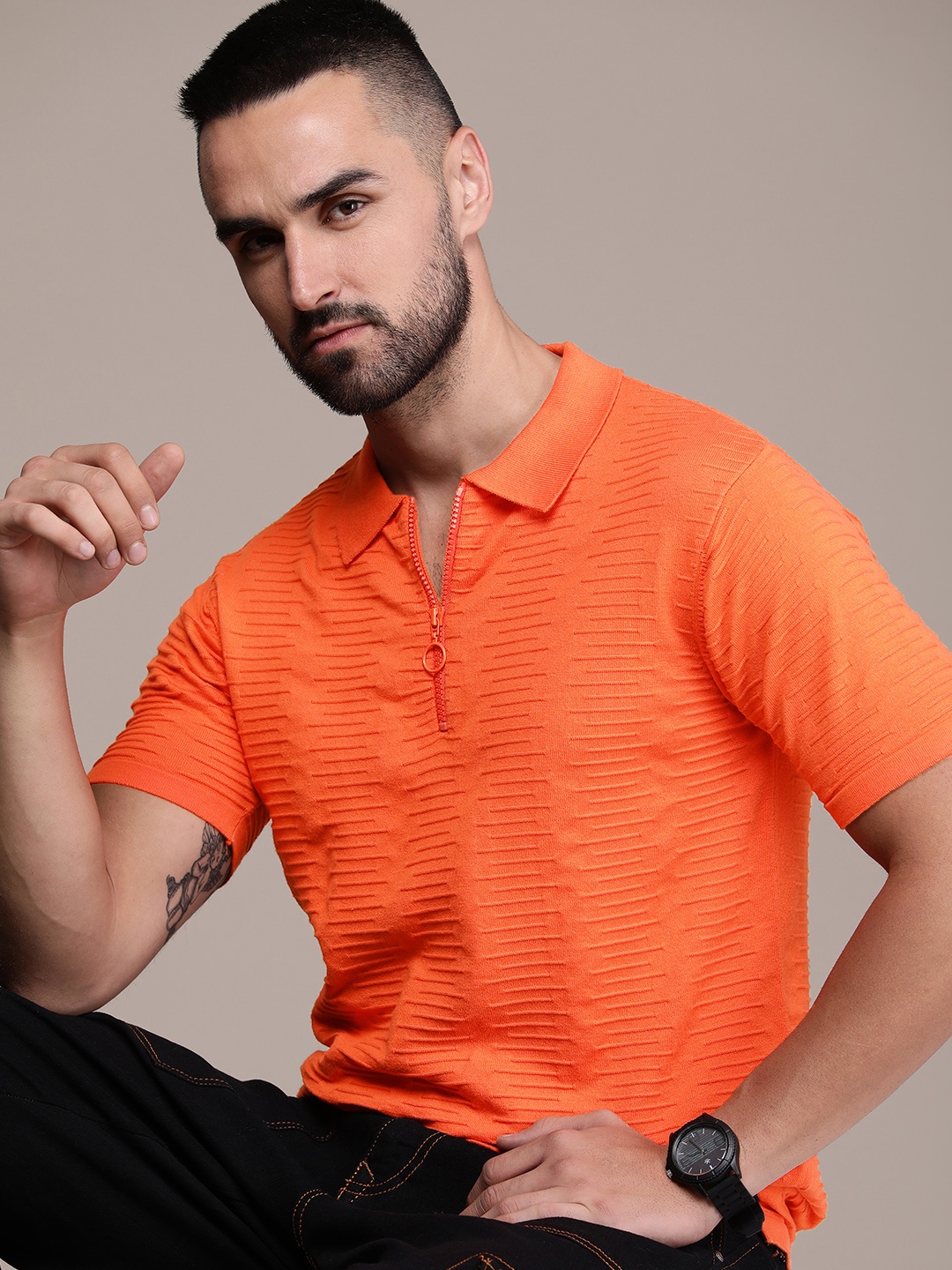 

Roadster Men Polo Collar T-shirt, Orange