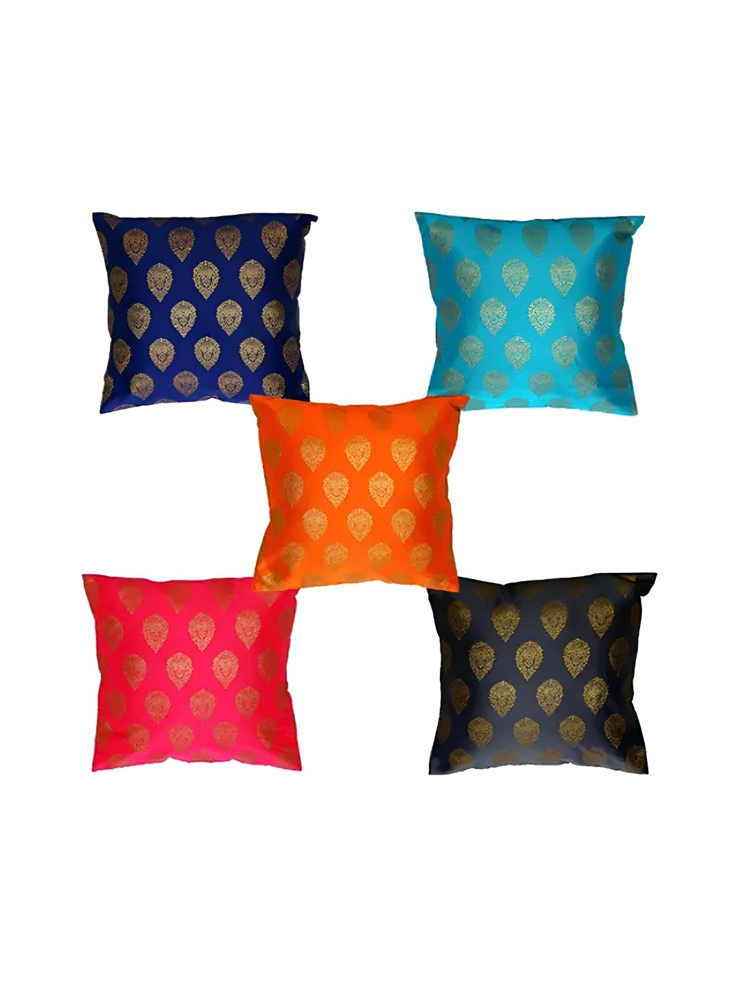 

Pink Parrot Navy Blue & Orange Set of 5 Ethnic Motifs Square Cushion Covers