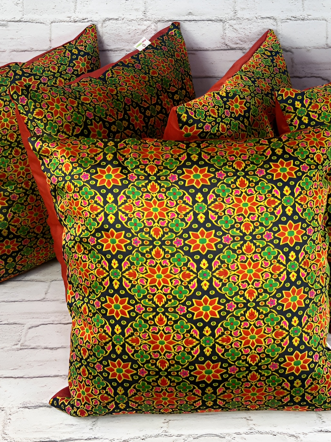 

Pink Parrot Black & Red Set of 5 Ethnic Motifs Square Cushion Covers