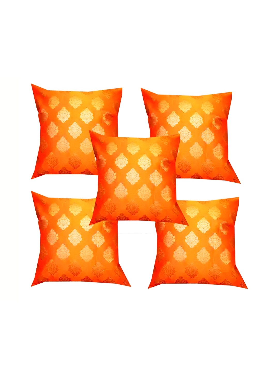 

Pink Parrot Orange & Gold-Toned Set of 5 Ethnic Motifs Square Cushion Covers