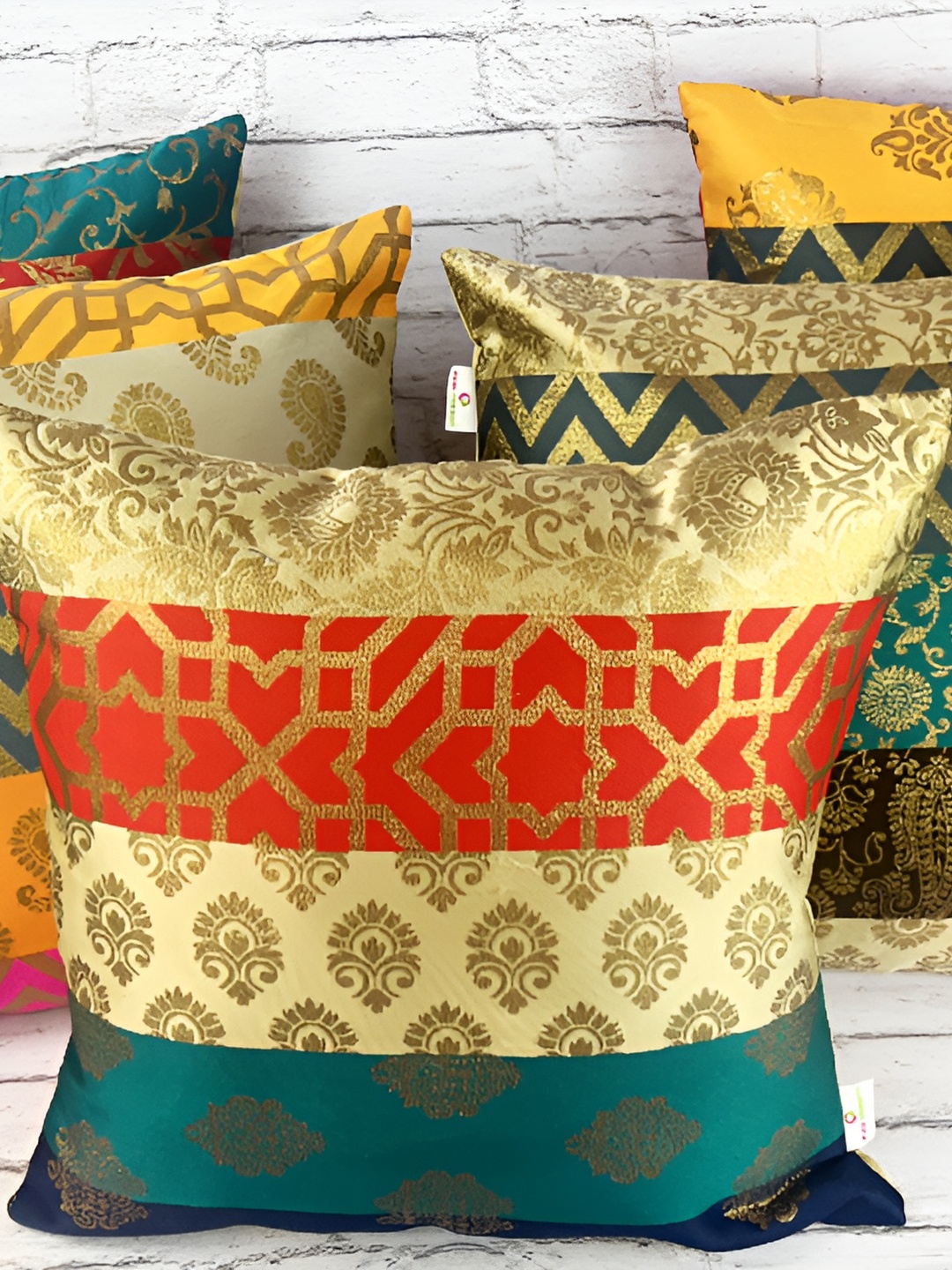 

Pink Parrot Green & Orange Set of 5 Ethnic Motifs Square Cushion Covers