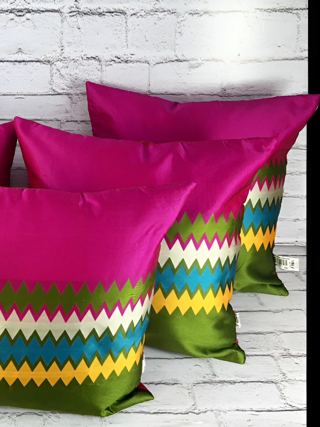 

Pink Parrot Pink & Green Set of 5 Striped Square Cushion Covers