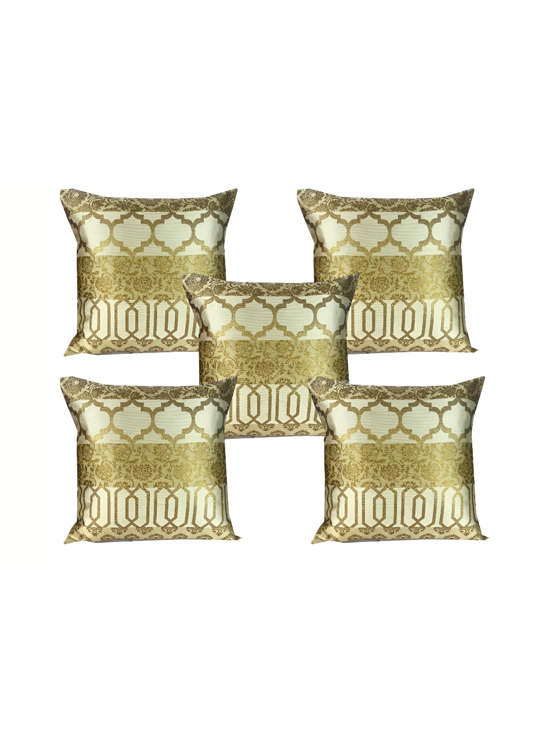 

Pink Parrot Beige & Gold-Toned Set of 5 Ethnic Motifs Square Cushion Covers
