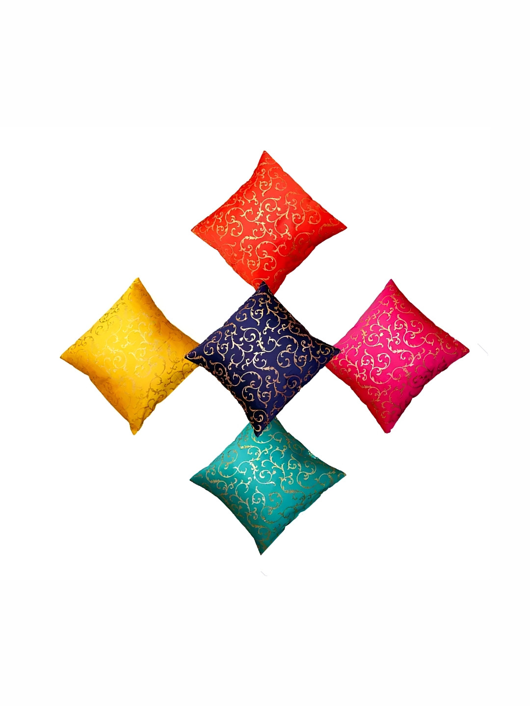 

Pink Parrot Navy Blue & Yellow Set of 5 Ethnic Motifs Square Cushion Covers