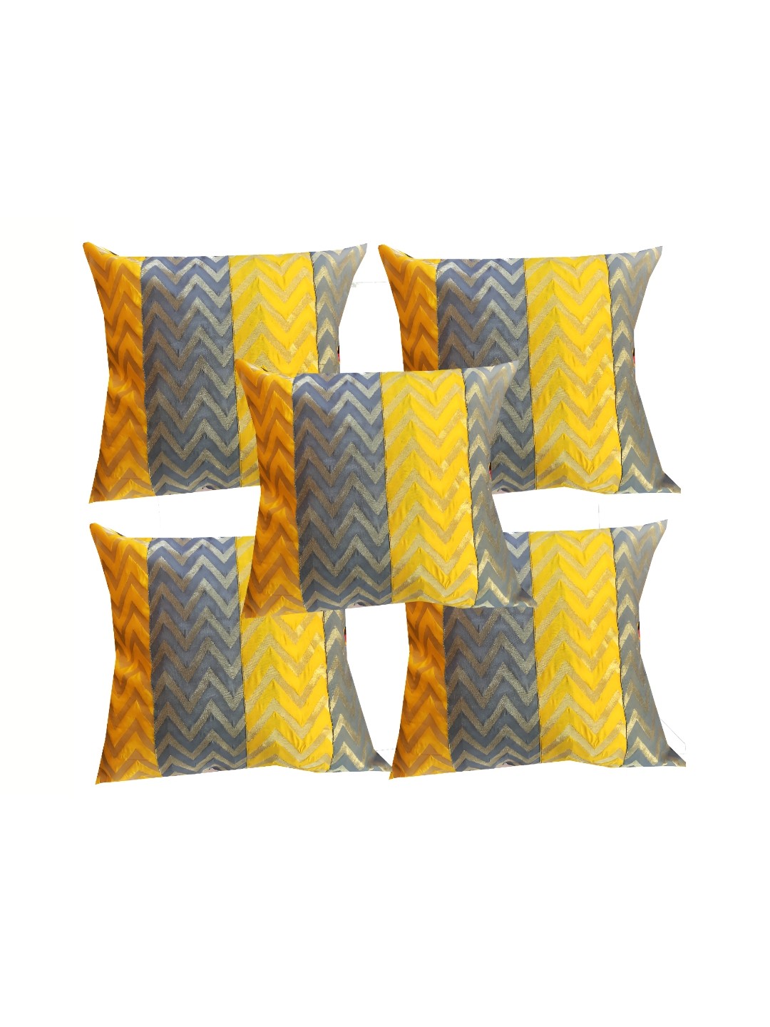 

Pink Parrot Yellow & Grey Set of 5 Geometric Square Cushion Covers