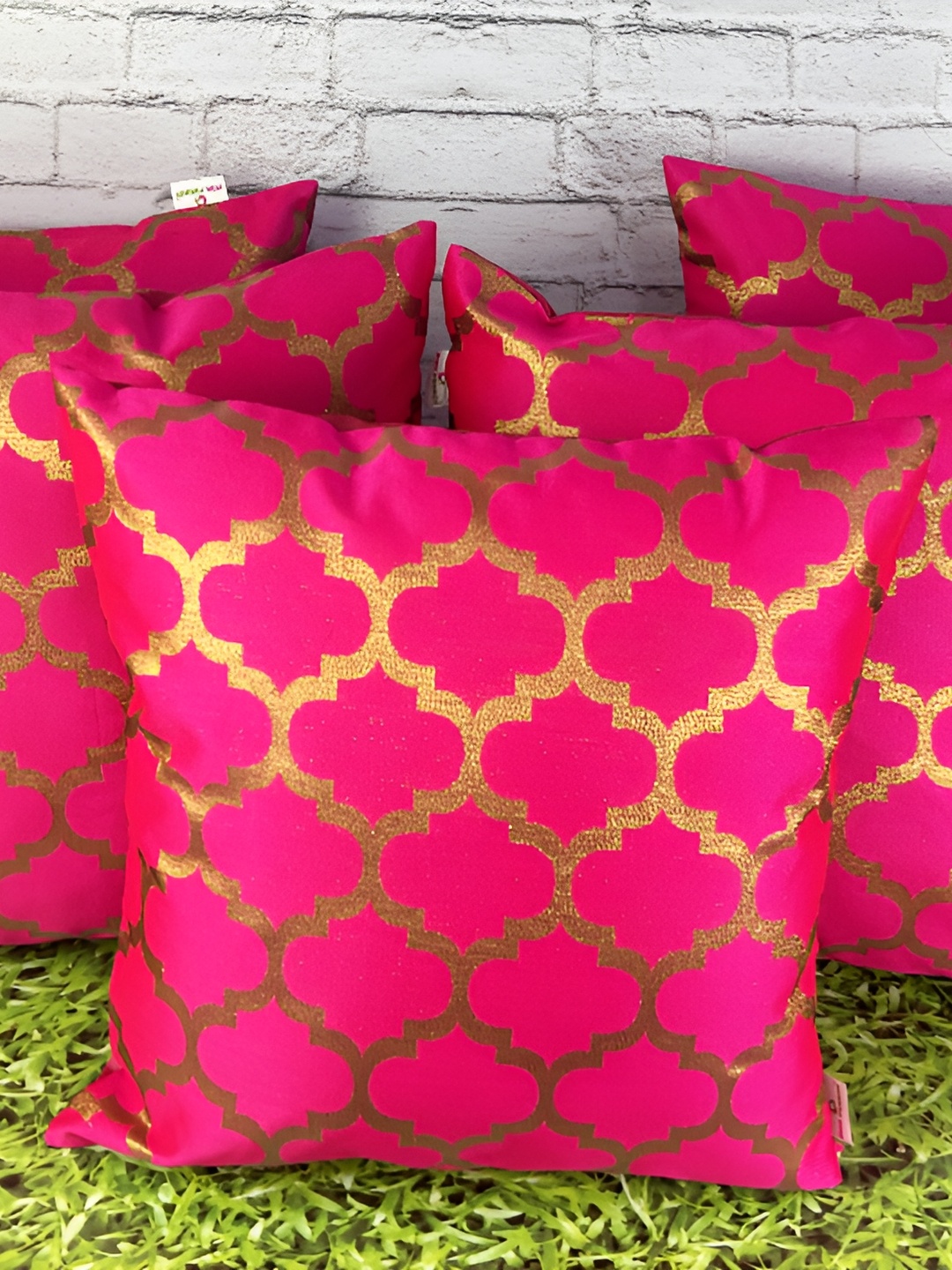 

Pink Parrot Pink & Gold-Toned Set of 5 Ethnic Motifs Square Cushion Covers