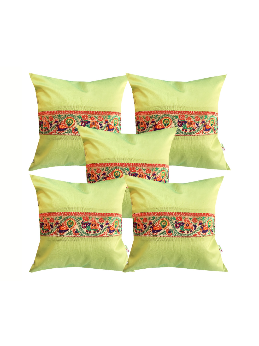 

Pink Parrot Green & Purple Set of 5 Ethnic Motifs Square Cushion Covers