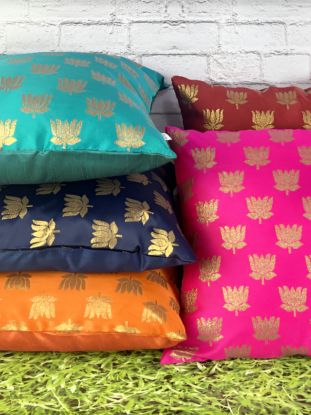

Pink Parrot Navy Blue & Orange Set of 5 Ethnic Motifs Square Cushion Covers
