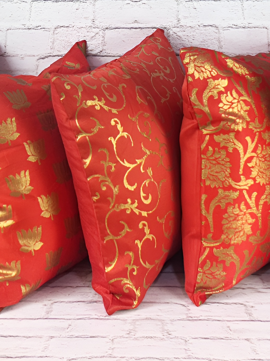 

Pink Parrot Orange & Gold-Toned Set of 5 Ethnic Motifs Square Cushion Covers