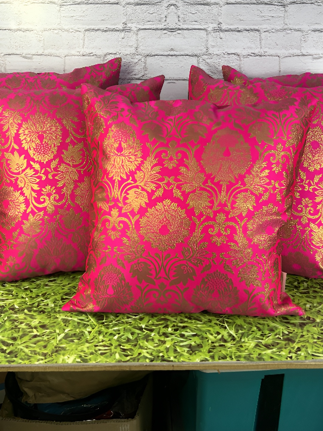 

Pink Parrot Pink & Gold-Toned Set of 5 Ethnic Motifs Square Cushion Covers