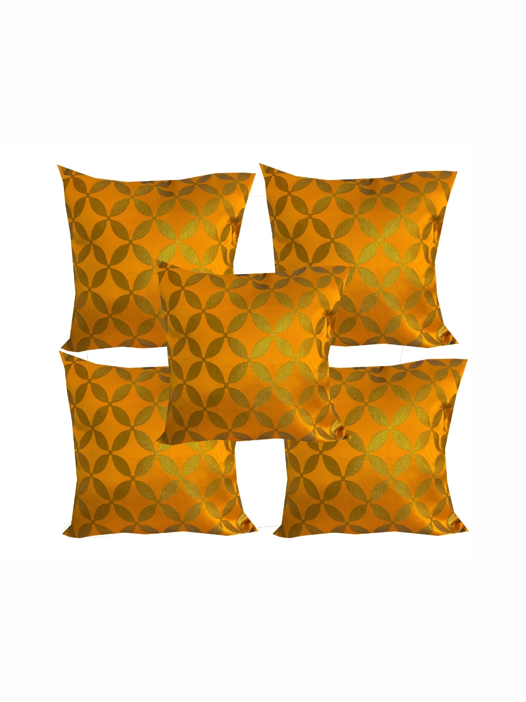 

Pink Parrot Yellow & Gold-Toned Set of 5 Ethnic Motifs Square Cushion Covers