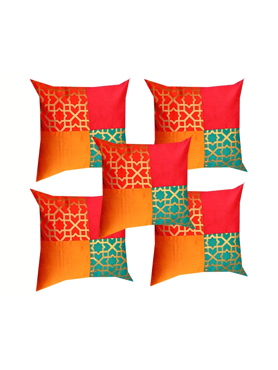 

Pink Parrot Red & Green Set of 5 Ethnic Motifs Square Cushion Covers