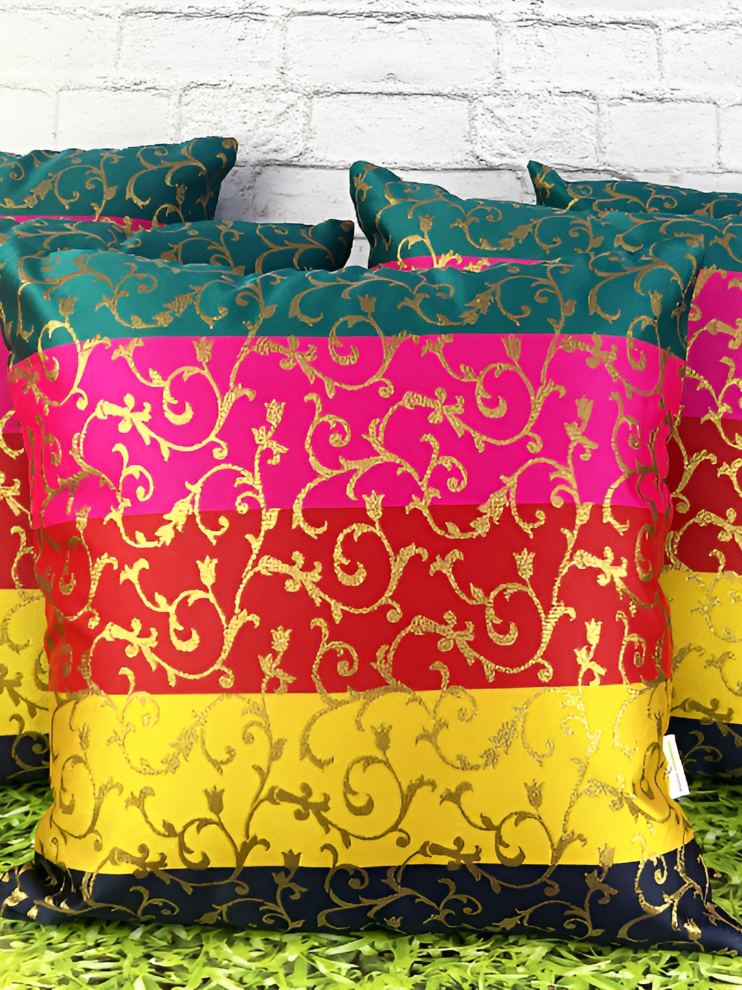 

Pink Parrot Red & Pink Set of 5 Ethnic Motifs Square Cushion Covers