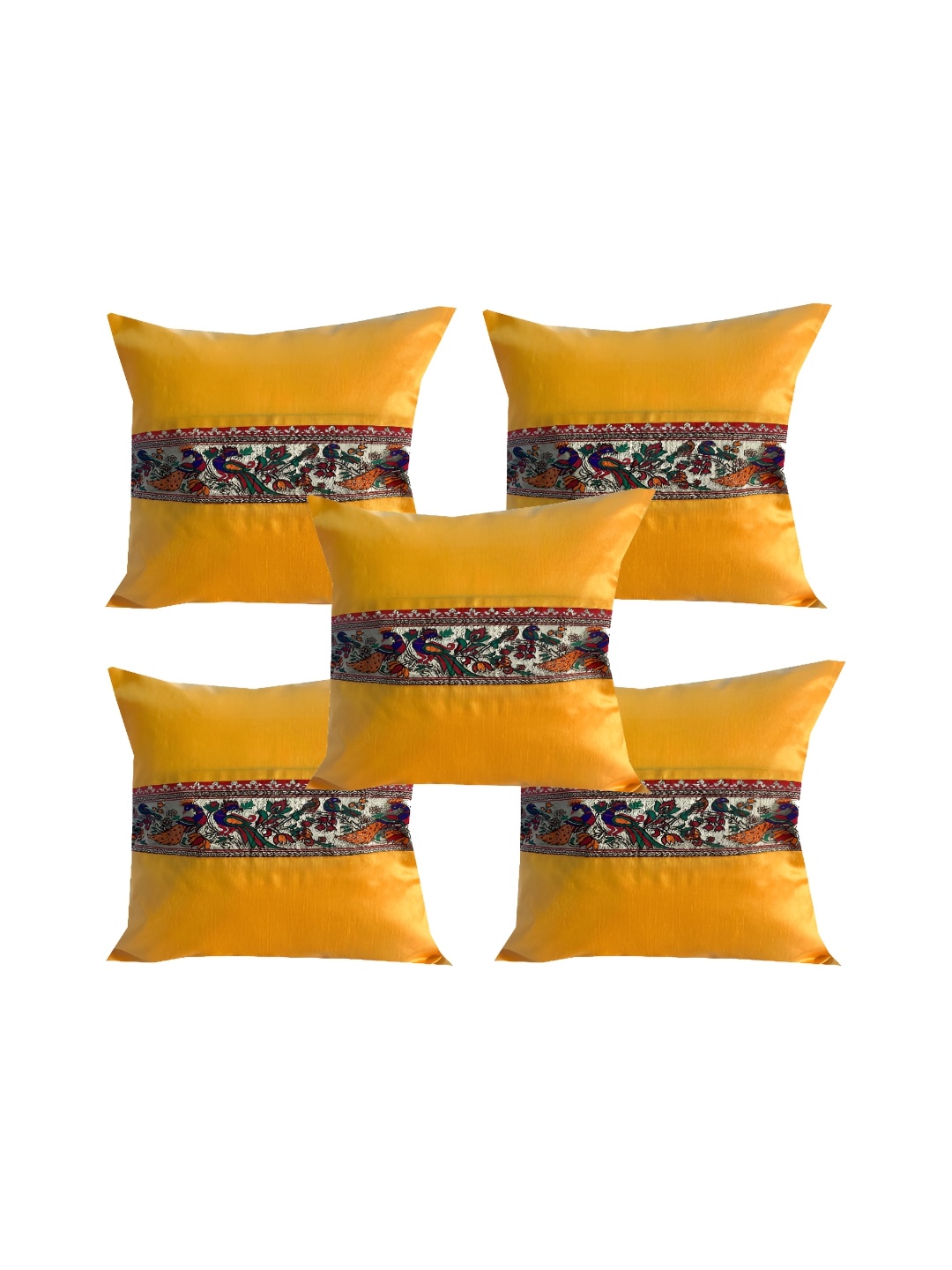 

Pink Parrot Yellow & Blue Set of 5 Ethnic Motifs Square Cushion Covers