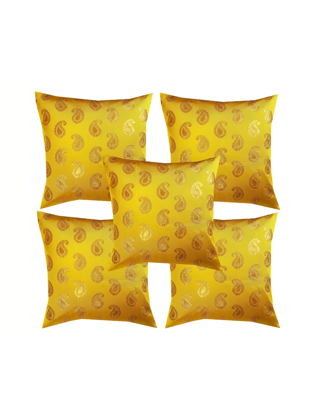 

Pink Parrot Yellow & Gold-Toned Set of 5 Ethnic Motifs Square Cushion Covers