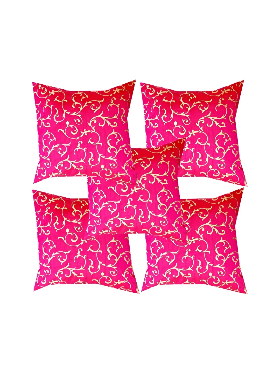 

Pink Parrot Pink & Gold-Toned Set of 5 Ethnic Motifs Square Cushion Covers