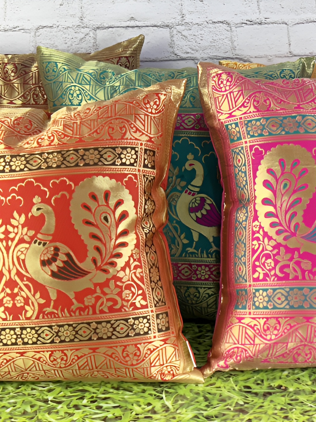 

Pink Parrot Red & Pink Set of 5 Ethnic Motifs Square Cushion Covers