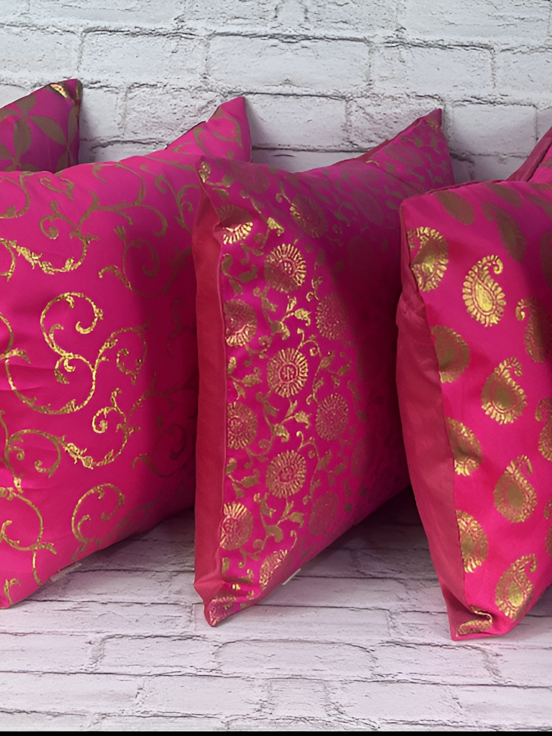 

Pink Parrot Pink & Gold-Toned Set of 5 Ethnic Motifs Square Cushion Covers