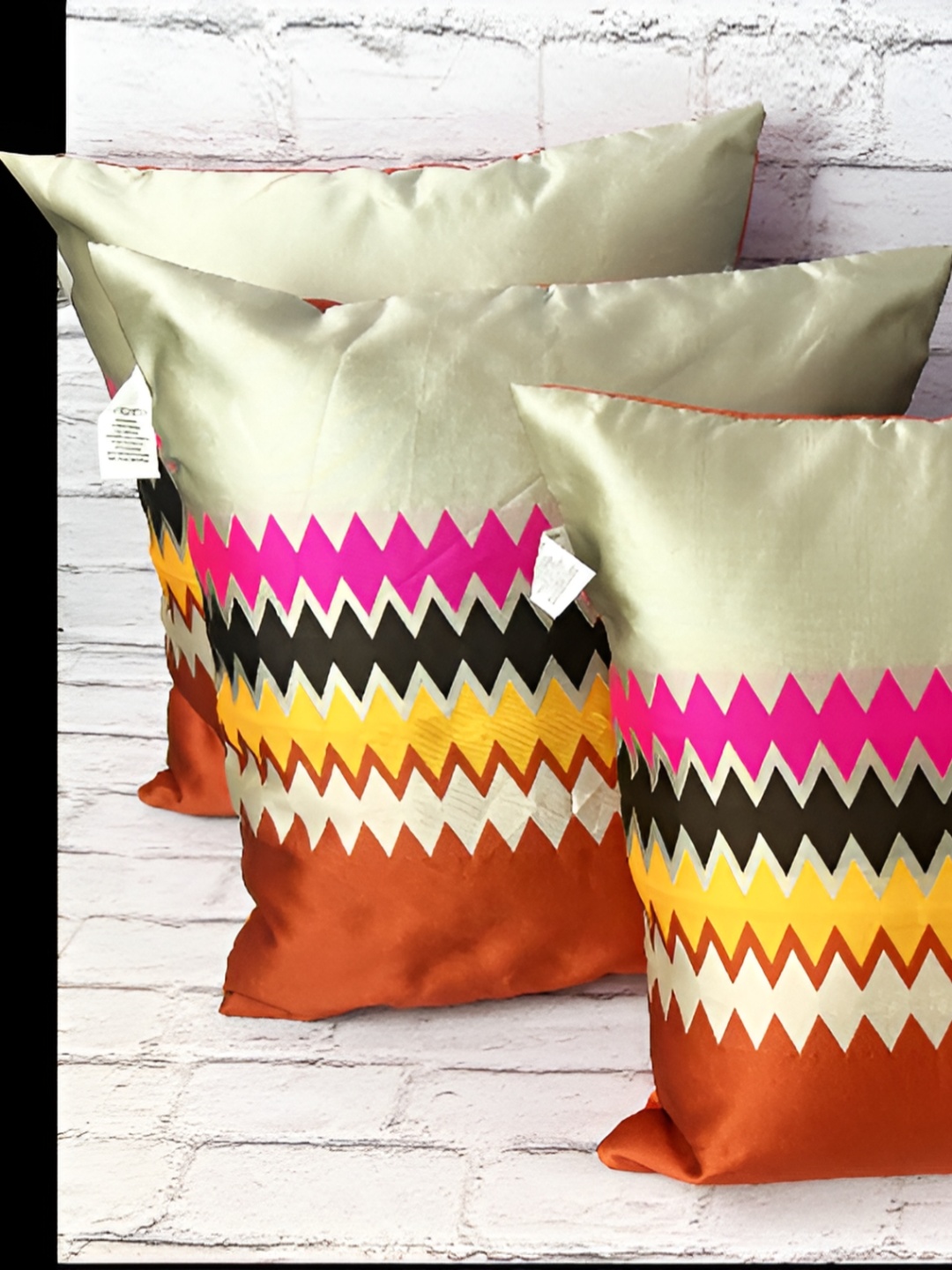 

Pink Parrot Pink & Yellow Set of 5 Striped Square Cushion Covers