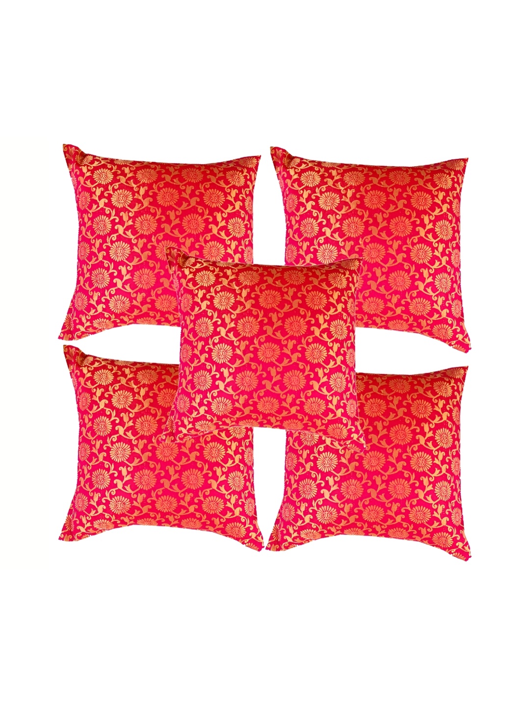 

Pink Parrot Pink & Gold-Toned Set of 5 Ethnic Motifs Square Cushion Covers