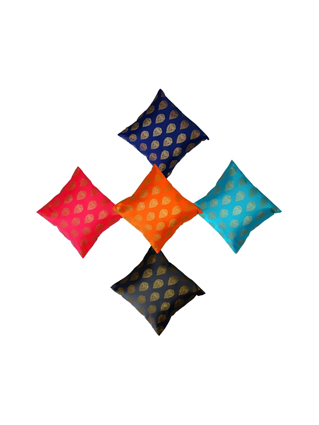 

Pink Parrot Navy Blue & Orange Set of 5 Ethnic Motifs Square Cushion Covers