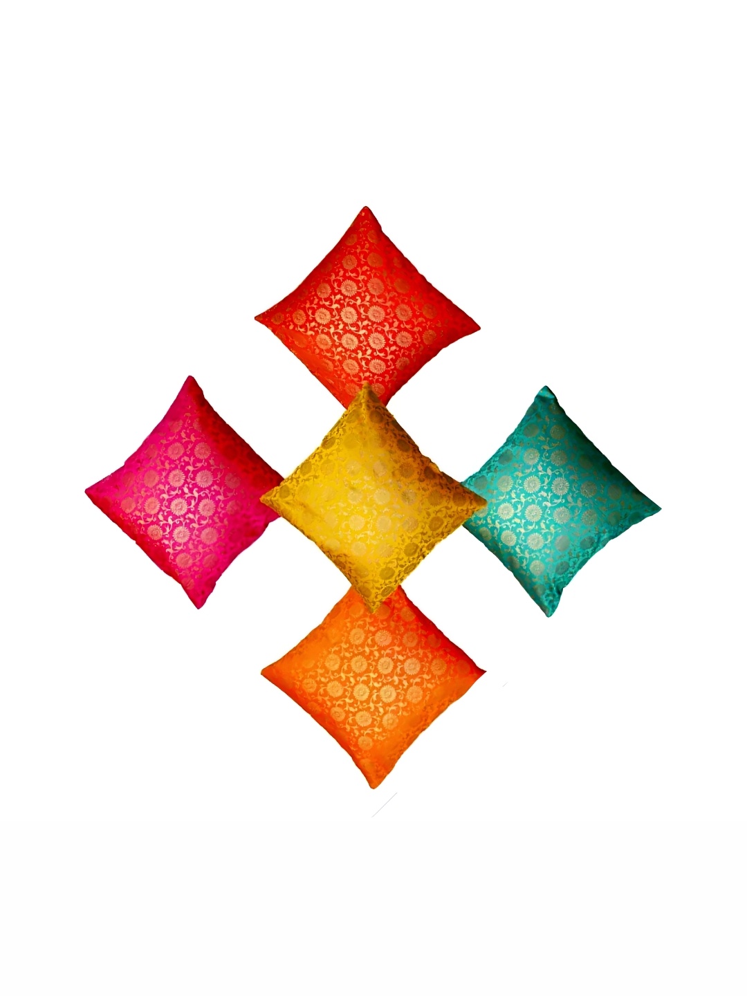 

Pink Parrot Yellow & Green Set of 5 Ethnic Motifs Square Cushion Covers
