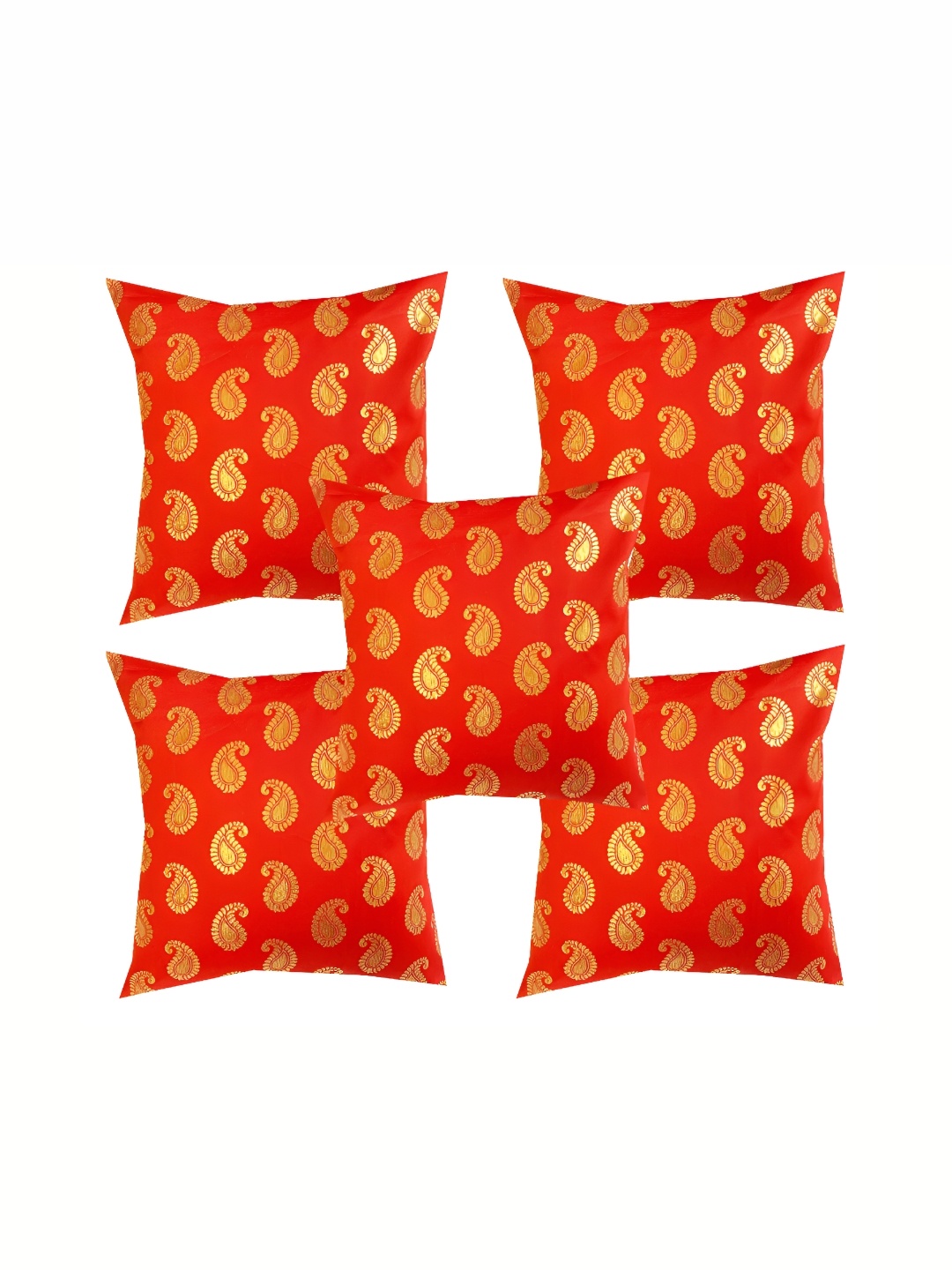 

Pink Parrot Orange & Gold-Toned Set of 5 Ethnic Motifs Square Cushion Covers