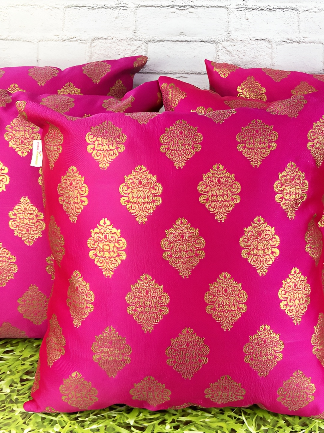 

Pink Parrot Pink & Gold-Toned Set of 5 Ethnic Motifs Square Cushion Covers