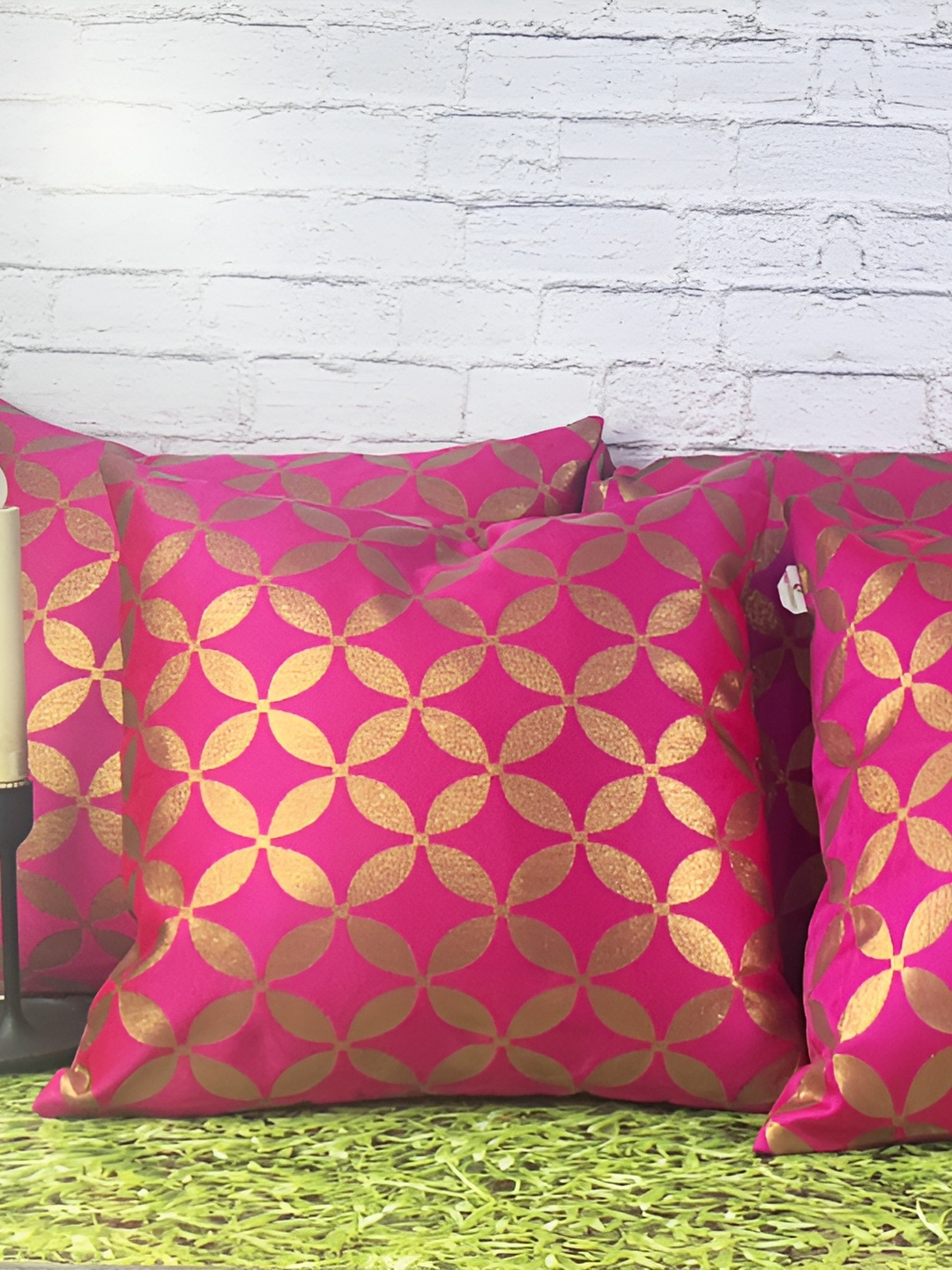 

Pink Parrot Pink & Gold-Toned Set of 5 Ethnic Motifs Square Cushion Covers