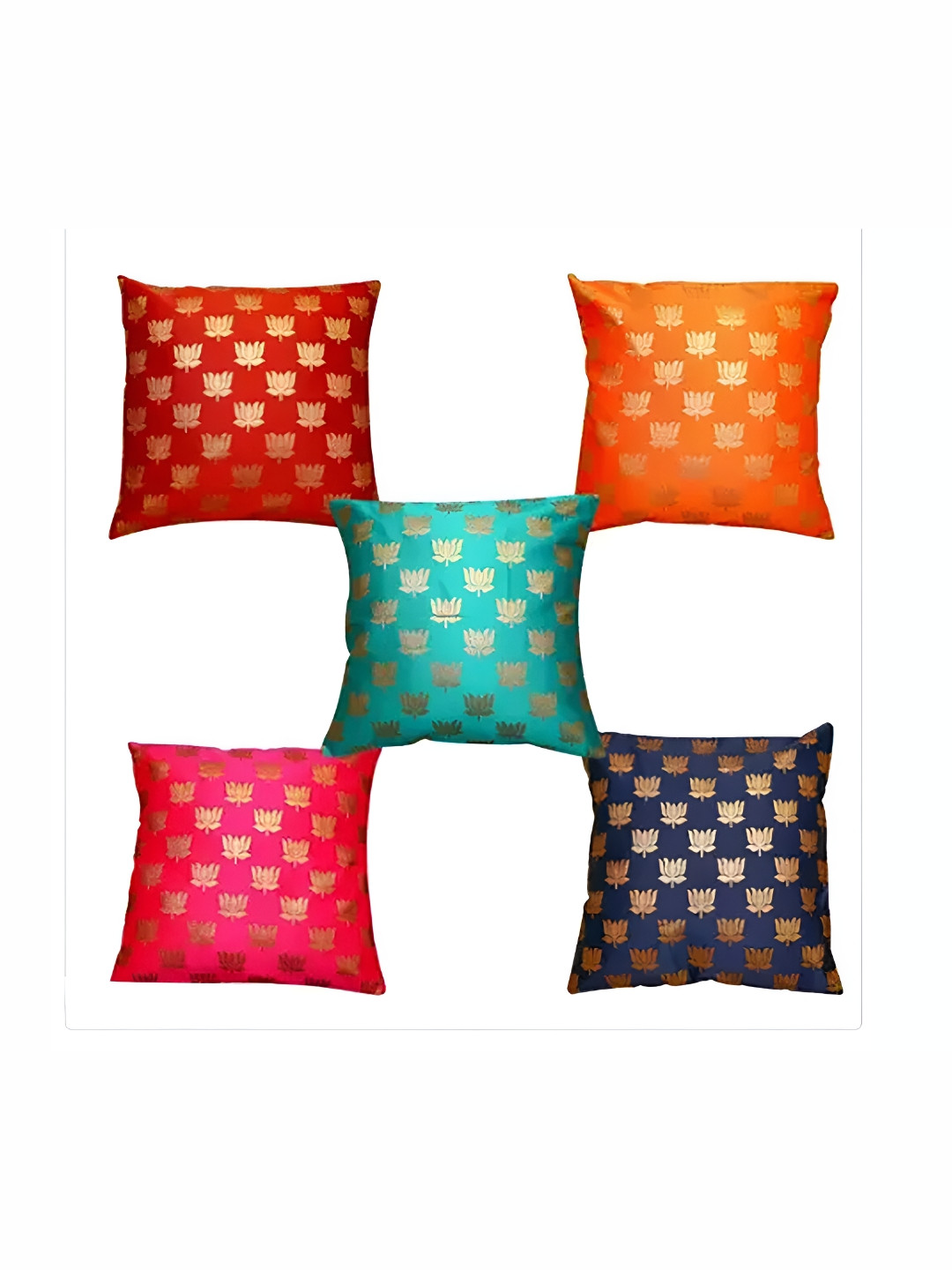 

Pink Parrot Pink & Navy Blue Set of 5 Ethnic Motifs Square Cushion Covers