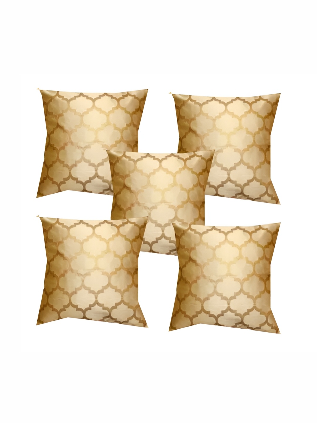 

Pink Parrot White & Gold-Toned Set of 5 Ethnic Motifs Square Cushion Covers