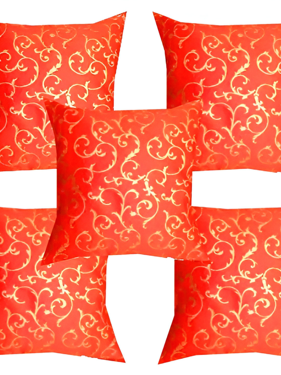 

Pink Parrot Orange & Gold-Toned Set of 5 Ethnic Motifs Square Cushion Covers