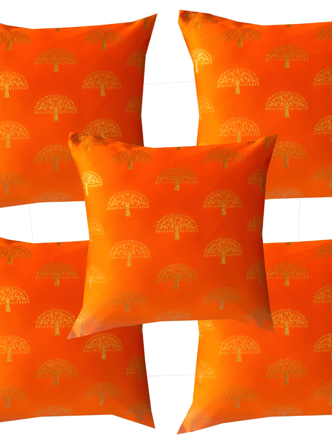 

Pink Parrot Orange & Gold-Toned Set of 5 Ethnic Motifs Square Cushion Covers
