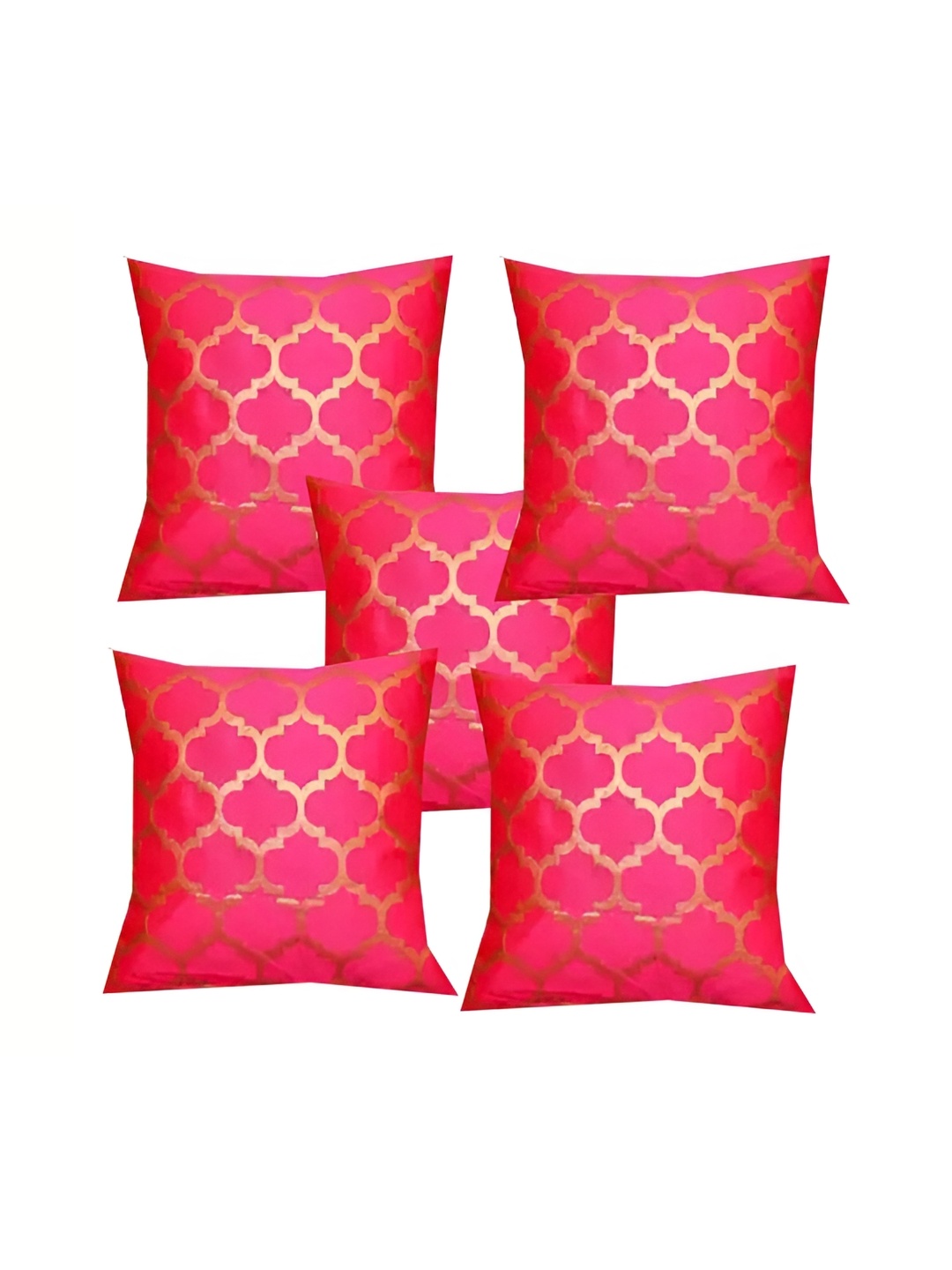 

Pink Parrot Pink & Gold-Toned Set of 5 Ethnic Motifs Square Cushion Covers