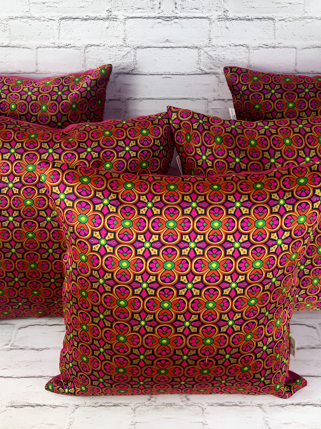 

Pink Parrot Navy Blue & Pink Set of 5 Ethnic Motifs Square Cushion Covers
