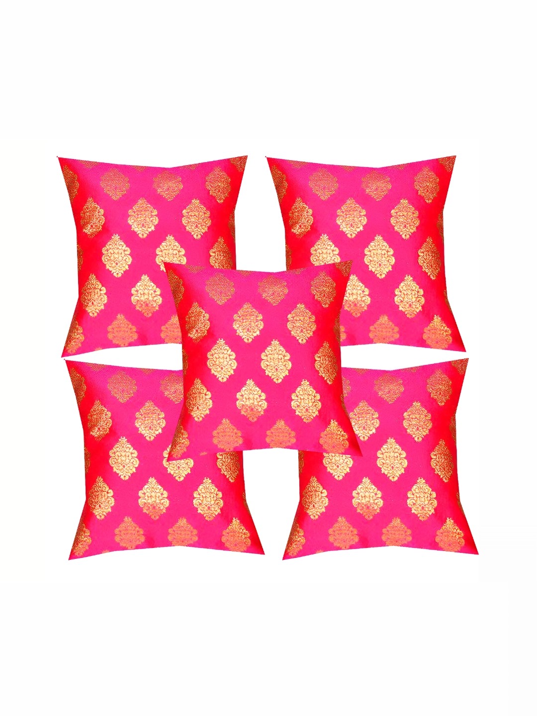 

Pink Parrot Pink & Gold-Toned Set of 5 Ethnic Motifs Square Cushion Covers