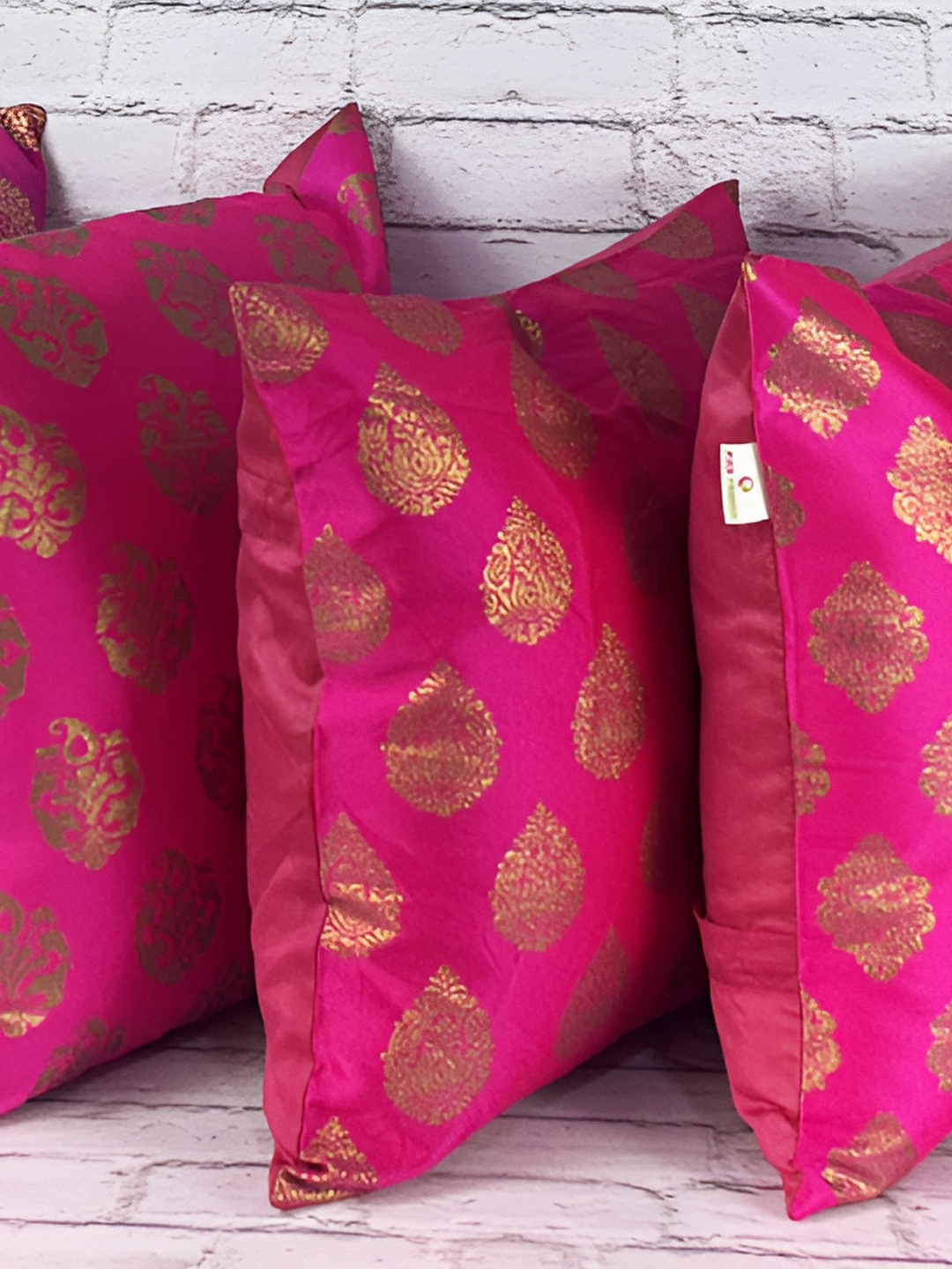 

Pink Parrot Pink & Gold-Toned Set of 5 Ethnic Motifs Square Cushion Covers