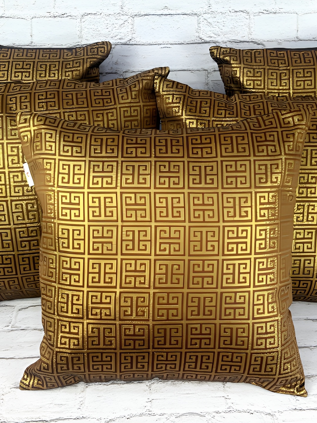 

Pink Parrot Brown & Gold-Toned Set of 5 Geometric Square Cushion Covers