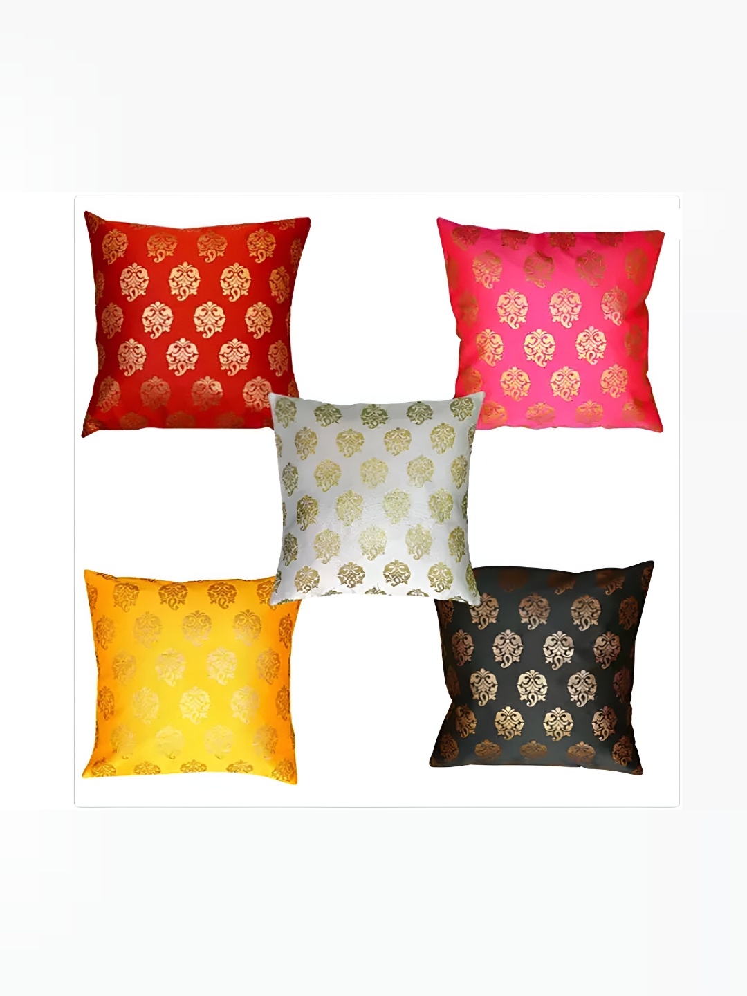 

Pink Parrot Yellow & Red Set of 5 Ethnic Motifs Square Cushion Covers